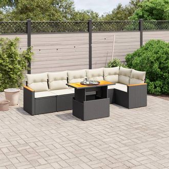 vidaXL Vidaxl - Set De Comedor De Jard&iacute;n 7 Pzas Y Cojines Rat&aacute;n Sint&eacute;tico Negro