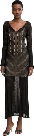 Twinset Perforated Knit Maxi Jurk met Lurex - Dames - Jurken - Zwart - Maat: XS Viscose