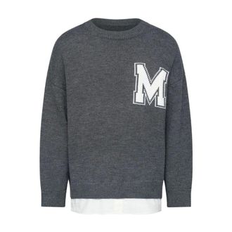 Maison Margiela Round-neck Knitwear, male, Gray, Size: S Logo Sweater