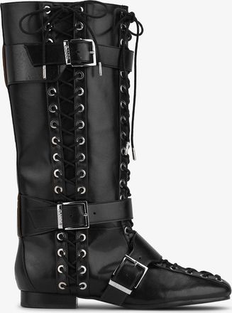 Ganni Lace-Up High Boots in Black Crinkle Oleatex - Size 37