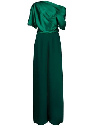 Amsale off-shoulder wide-leg jumpsuit - women - Polyester - 16 - Green