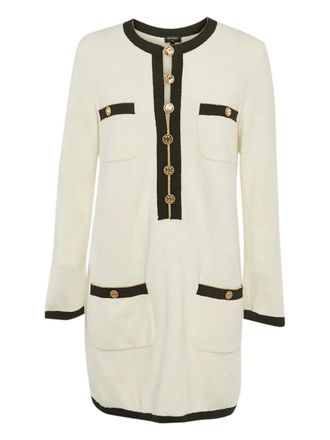 Chanel long-sleeve patch-pocket dress - Neutrals