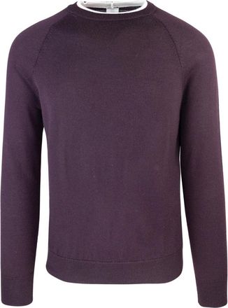 Eleventy Slim Fit Crewneck Sweater Contrast Trim - Heren - Ronde hals truien - Paars - L - Wol - Truien & Vesten
