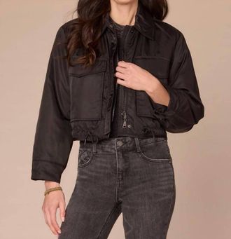 Democracy Cropped Reversible Jacket With Oversized Patch Pockets In Black/grey