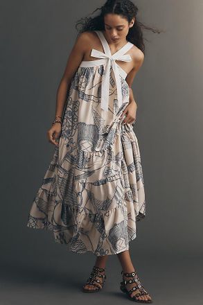 Maude Bobbi Halter Bow Maxi Dress