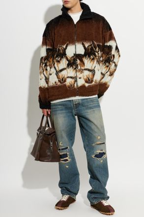 Maison Margiela Mens Fleece Jacket With Stand-Up Collar, Mens, Brown