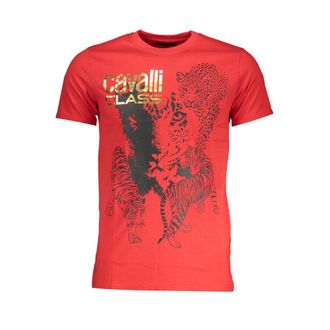 Cavalli Mens Animal Print Tshirt Red Cotton - Size X-Large