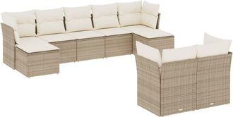 vidaXL Set De Sof&aacute;s De Jard&iacute;n 9 Pzas Con Cojines Rat&aacute;n Sint&eacute;tico Beige Vidaxl