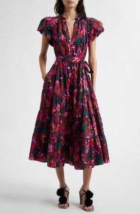 Ulla Johnson Ottilie Puff Sleeve Cotton Maxi Dress in Hibiscus at Nordstrom Rack, Size 14