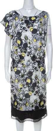 Gianfranco Ferre Gf Ferre Multicolor Circle Print Silk Lace Detail Asymmetric Shoulder Dress