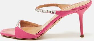 Aquazzura Pink Satin Crystal Embellished Diamante Slide Sandals