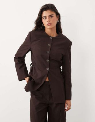 Asos blazer in lino con laccetti laterali color cioccolato in coordinato-Marrone