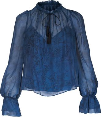Veronica Beard Maxime blouse met ruche hals - Blauw
