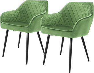 ML Design Set 2x Sillas De Comedor Verde Salvia Estilo Moderno Asiento Tapizado Aspecto De Terciopelo Patas De Metal Negras Con Respaldo Y Apoyabrazos Sill&oacute;n Mo