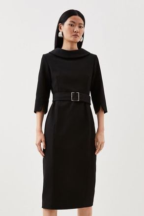 Karen Millen Petite Roll Neck Pencil Midi Dress in Black at Nordstrom, Size 8P