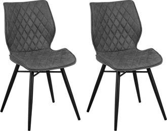 Beliani Juego De 2 Sillas De Comedor Tapicer&iacute;a De Tela Gris Patas Negras Estilo Retro R&uacute;stico Lisle