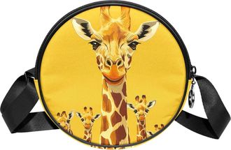 Generic Circle Crossbody Bag for Women, Cute Giraffe Small Sling Bag Daypack with Zipper Adjustable Shoulder Straps Casual Ladies Girls Round Purse