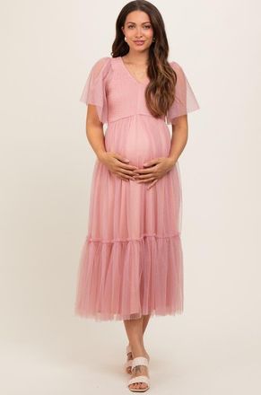 Pinkblush Dotted Tulle Smocked Midi Dress at Nordstrom, Size Medium