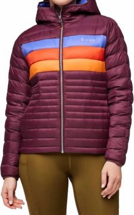 Cotopaxi Fuego Down Hooded Jacket - Plus Size In Wine Stripes