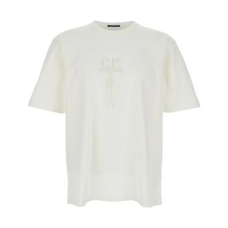 C.P. Company T-Shirts, male, White, Size: XL Crewneck T-Shirt