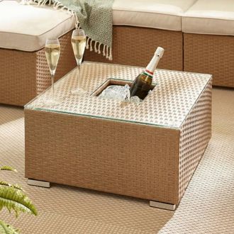 Furniturebox Orlando Rattan Garden Coffee Table with Central Ice Bucket in Beige