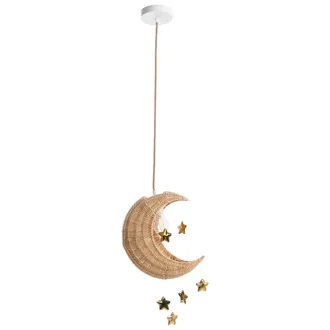 Beliani L&aacute;mpara De Techo Colgante Pantalla De Mimbre Tejido A Mano Con Forma De Luna De Rat&aacute;n Natural Orchon