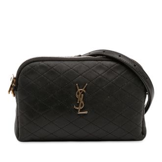 Saint Laurent Pre-owned Womens Mini Quilted Lambskin Gaby Zippered Pouch - Black Leather - One Size