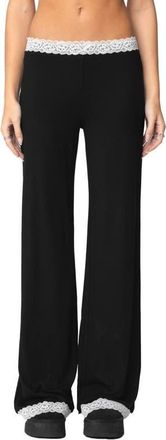 Edikted Domino Contrast Lace Trim Wide Leg Pants in Black at Nordstrom, Size X-Small