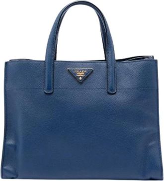 Prada Pre-owned Tote Bags, female, Blue, Size: ONE SIZE Pre-owned Saffiano Satchel