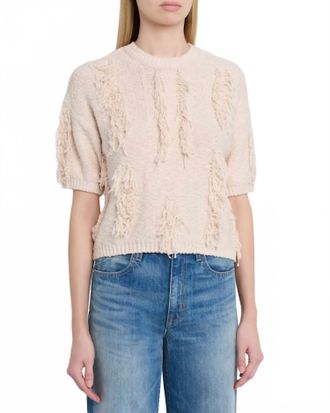 Autumn Cashmere Short Sleeve Fringe Crew Sweater In Sand