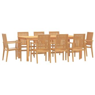 Berkfield Home 9 Piece Garden Dining Set Solid Wood Teak in Brown