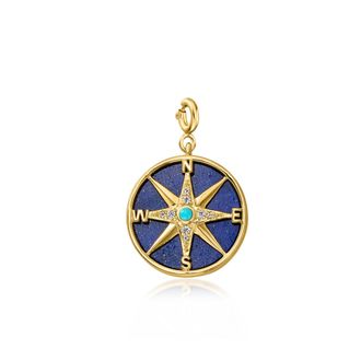 Ross-Simons Lapis, Turquoise and White Topaz Reversible Compass Charm in 18kt Gold Over Sterling