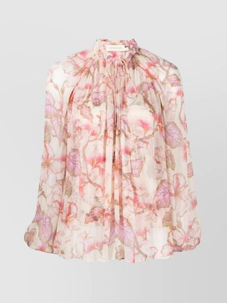 Zimmermann blouse with floral print and gathered tie neck