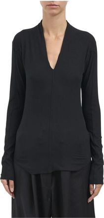 Andrea Ya'aqov Maglia Scollo a V - Dames - Longsleeves - Zwart - S - Tops