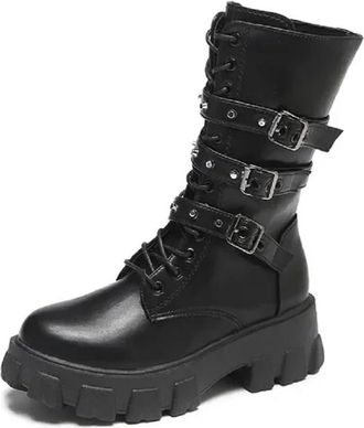 Generic Fashion Mid-Calf Knee-High Boots for Women, High Heeled, Zipped, Buckled (Black, UK Footwear Size System, Adult, Women, Numeric, Medium, 3)