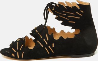 Charlotte Olympia Black Suede Eve Leaf Flat Sandals