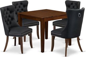 East West Furniture 5 Piece Dining Room Furniture Set Contains a Square Solid Wood Table