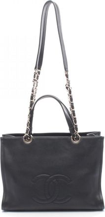 Chanel Black Leather Handbag Tote Bag (Pre-Owned)
