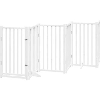 vidaXL vidaXL Cancello Cani Pieghevole Bianco 6 Pannelli 300cm Massello Abete