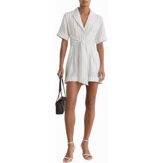 Reiss Estella Stripe Tie Waist Romper in Ivory/Navy at Nordstrom, Size 14 Us