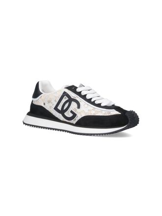 Dolce & Gabbana Logo-Embroidered Floral Lace Sneaker - White