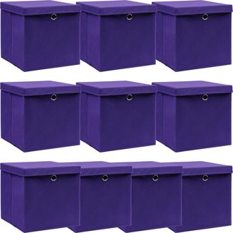vidaXL Vidaxl - Cajas De Almacenaje Con Tapas 10 Uds Tela Morado 32x32x32 Cm