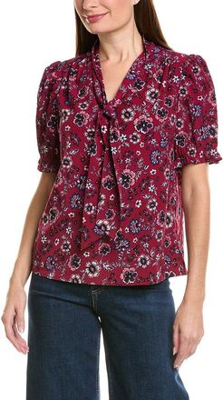Jones New York Puff Sleeve Tie Neck Blouse