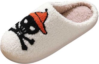 Generic Womens Slippers Cozy Embroidery For Indoor Outdoor Casual Comfort Winter Fall Home Wear Anti Slip Indoor Warm Skeleton For Her Cozy House Slippers(Whi