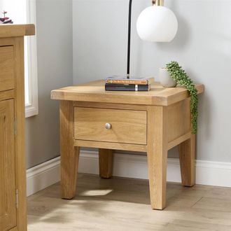 Home Source Industries Bedroom Solid Wooden 1 Drawer Side Lamp Table Bedside Cabinet Oak Top in Light Oak