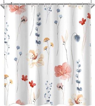 No Brand Cortina De Ducha - Cortina De Ducha Antimoho - Antibacteriana - Cortina De Ba&ntilde;o - Estampado Floral Rojo - Lavable - Con 12 Anillas - Para Ba&ntilde;o Y Ba&ntilde;er
