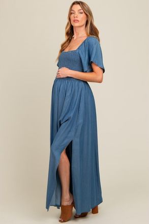 Pinkblush Chambray Smocked Maxi Dress in Blue at Nordstrom, Size Small