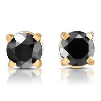 Pompeii3 Yellow Gold 1/5ct Round Cut Black Diamond Studs