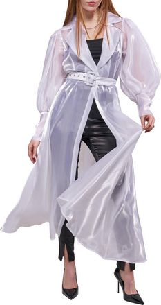 Azalea Wang Cassara Sheer Trench Coat in White at Nordstrom, Size X-Large