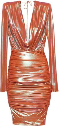 Alexandre Vauthier draped-detail midi dress - women - Viscose - 38 - Orange